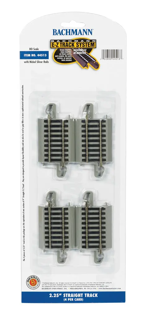 Bachmann Ho Scale Nickel Silver 2.25” Straight Ez Track (4) 1