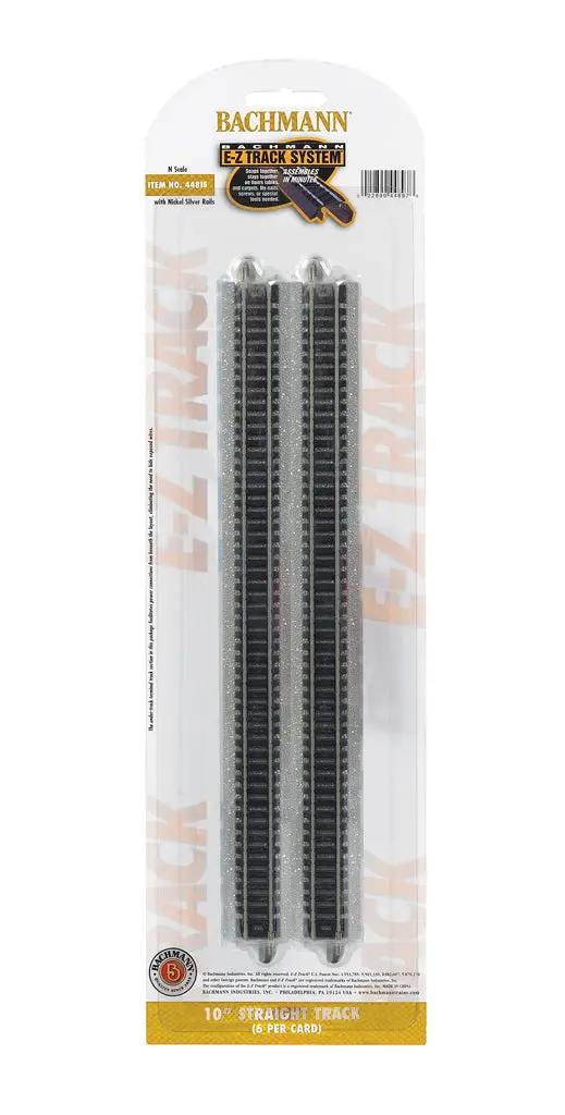 Bachmann N Scale Nickel Silver 10" Straight Ez Track (6) 1