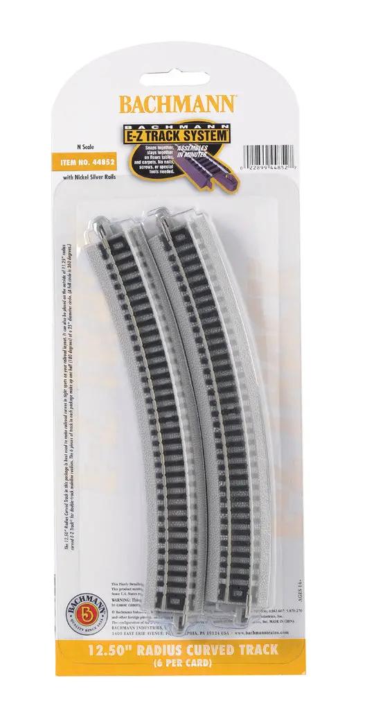 Bachmann N Scale Nickel Silver 12.50” Radius Curved Ez Track (6) 1