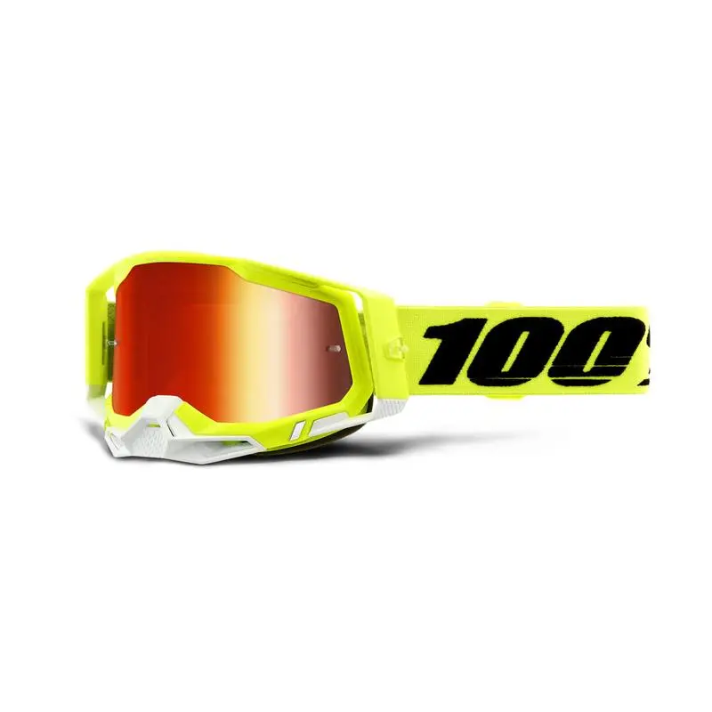 100% Racecraft2 Goggles, Fluo Yellow - Red Mirror Lens 1