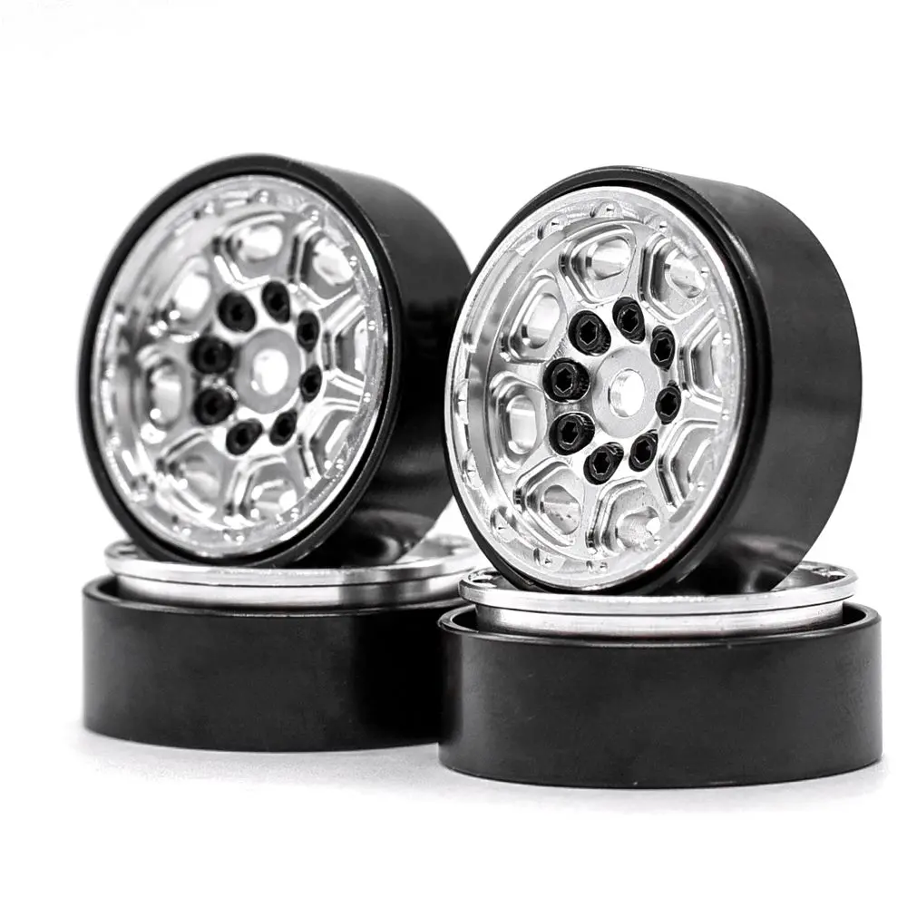 Hobby Details 1.0” Cnc Beadlock Wheels W/Brass Ring: Trx-4M (Silver) 1