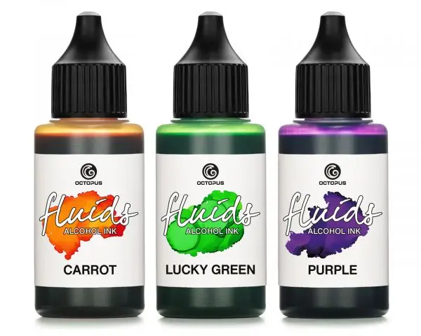 Octopus Fluids Alkoholtinte Set Fluid Art Carrot, Lucky Green, Purple 1