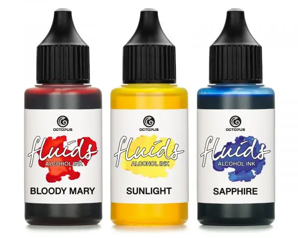 Octopus Fluids Alkoholtinte Set Kreativ-Tinten Bloody Mary, Sunlight, Sapphire 1