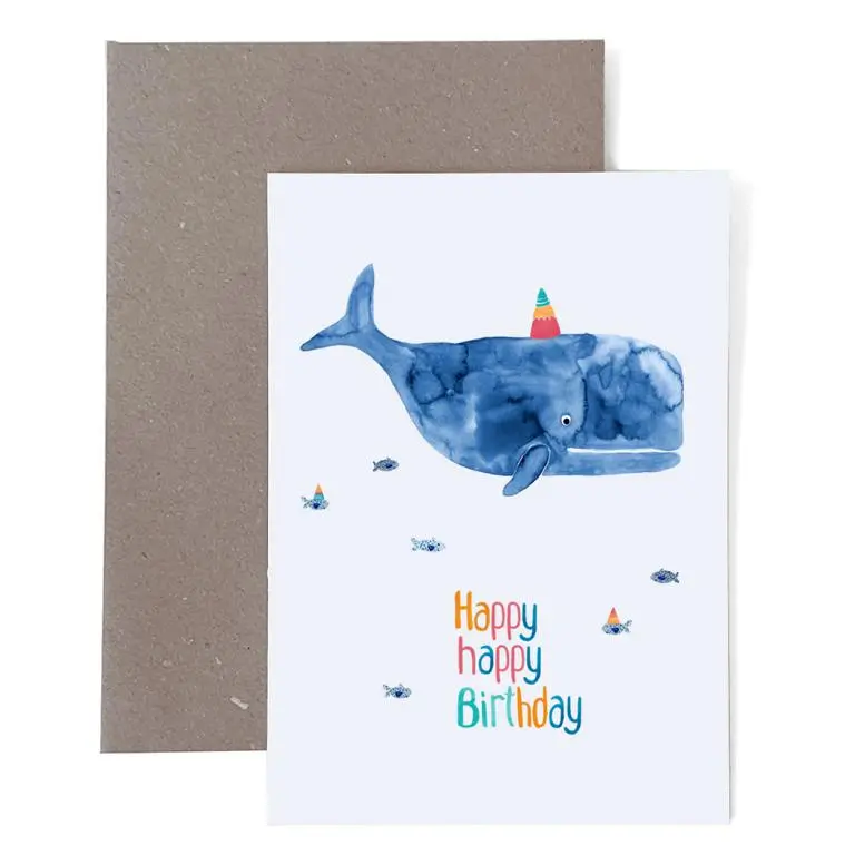 Klappkarte Zum Geburtstag *Happy Birthday* Mit Wal 1