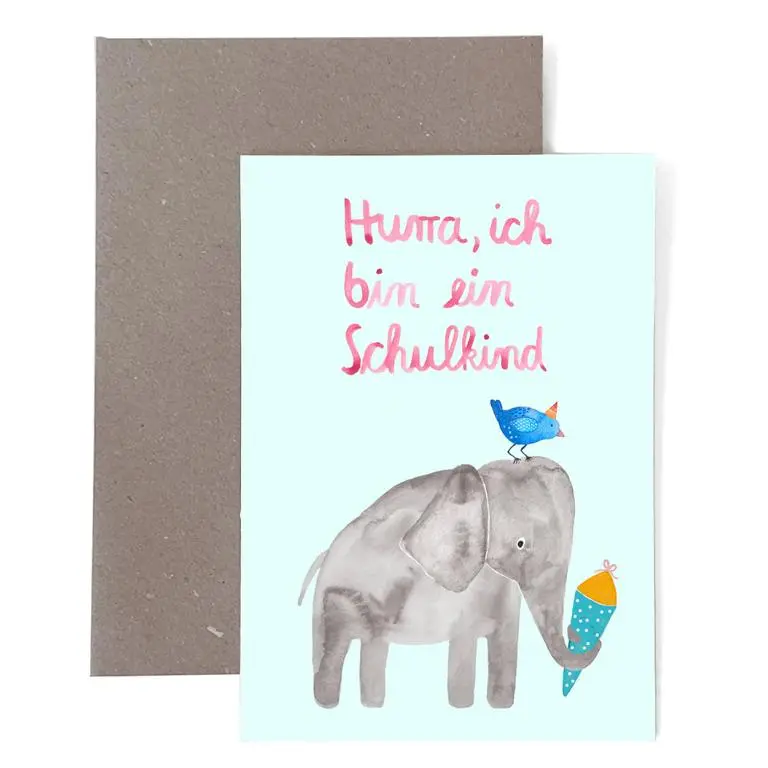 Klappkarte Zur Einschulung *Schulkind* Mit Elefant 1