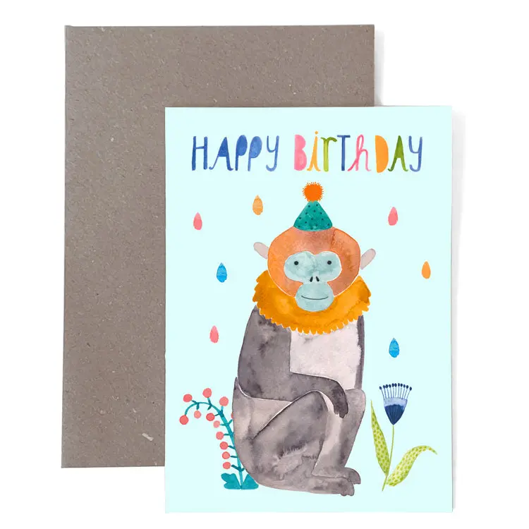 Klappkarte *Happy Birthday* Mit Affe 1