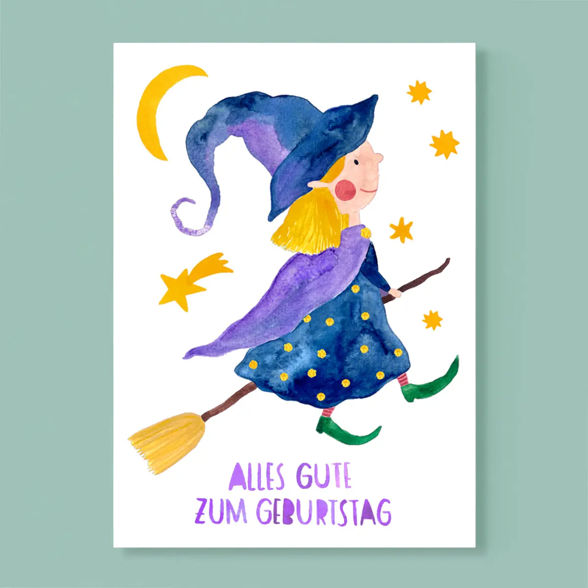 Geburtstagskarte *Alles Gute* Mit Kleiner Hexe 1