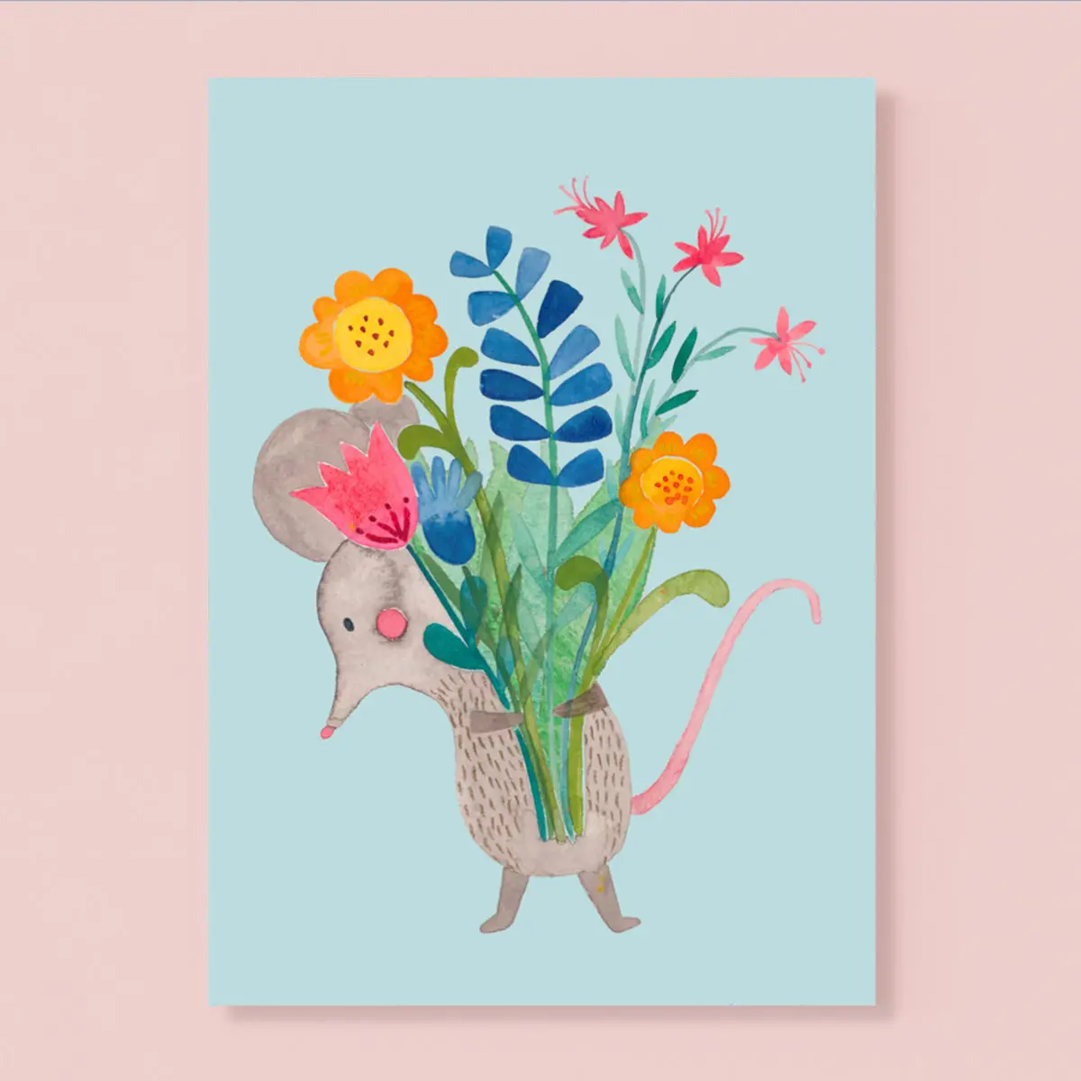 Glückwunschkarte *Maus Mit Blumen* 1