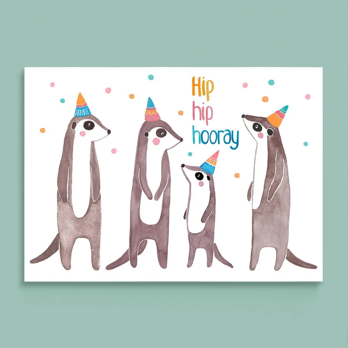Postkarte *Hip Hip Hooray* Mit Erdmännchen 1