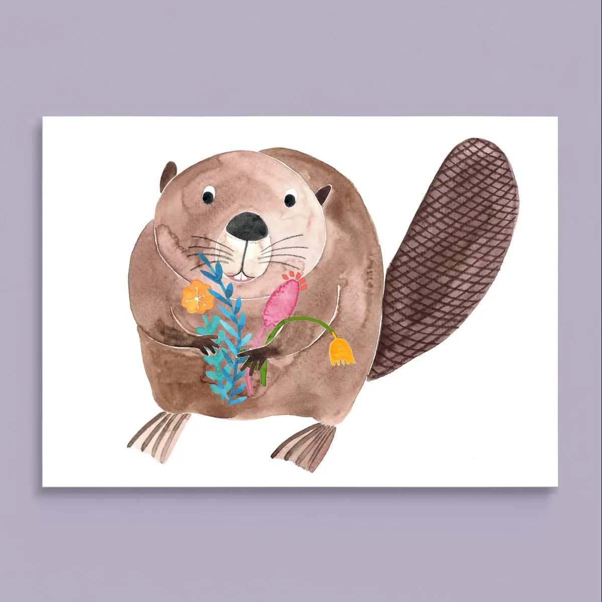 Postkarte *Biber Mit Blumen* 1