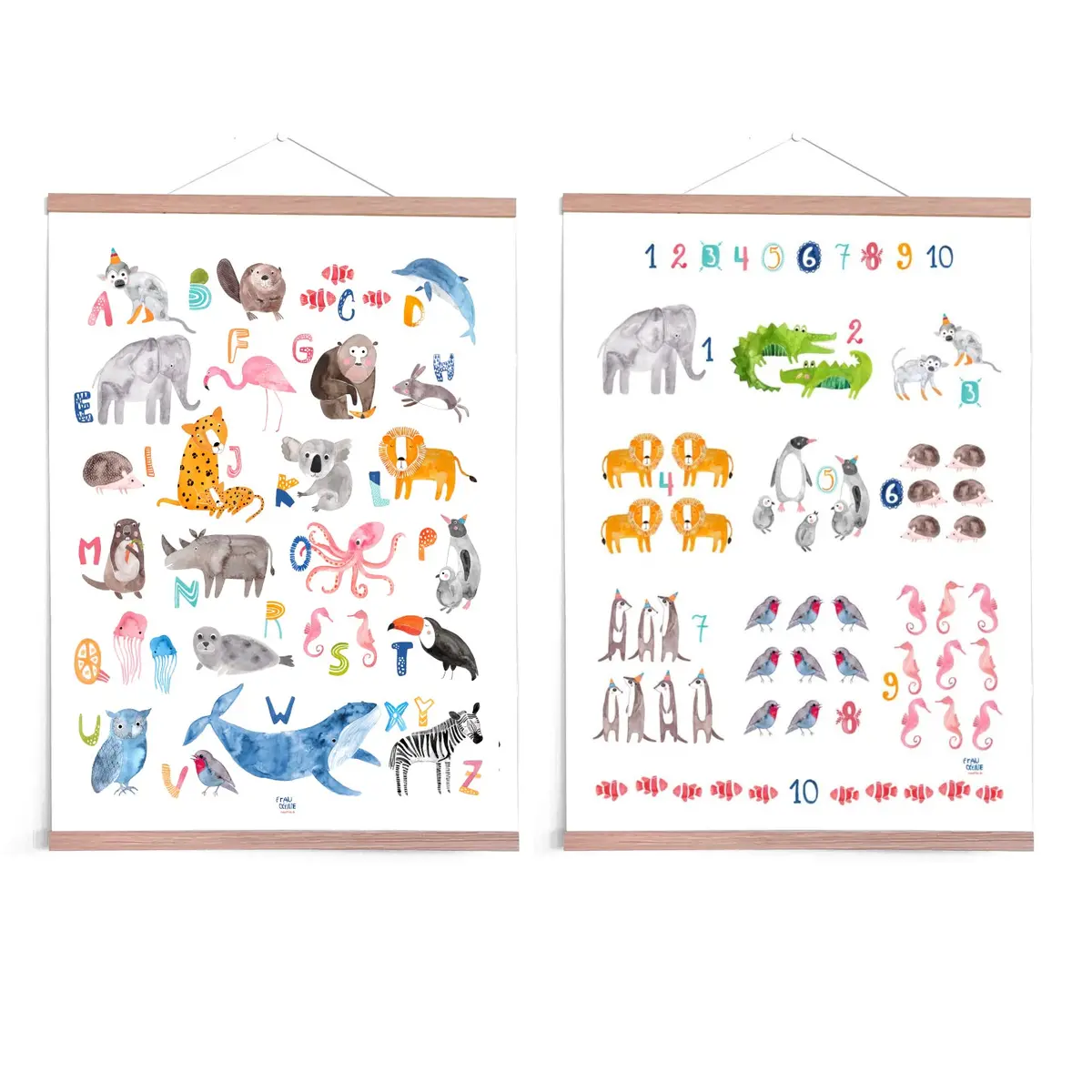 Set Abc Poster & Zahlenposter *Tiere* (Pastell) 1