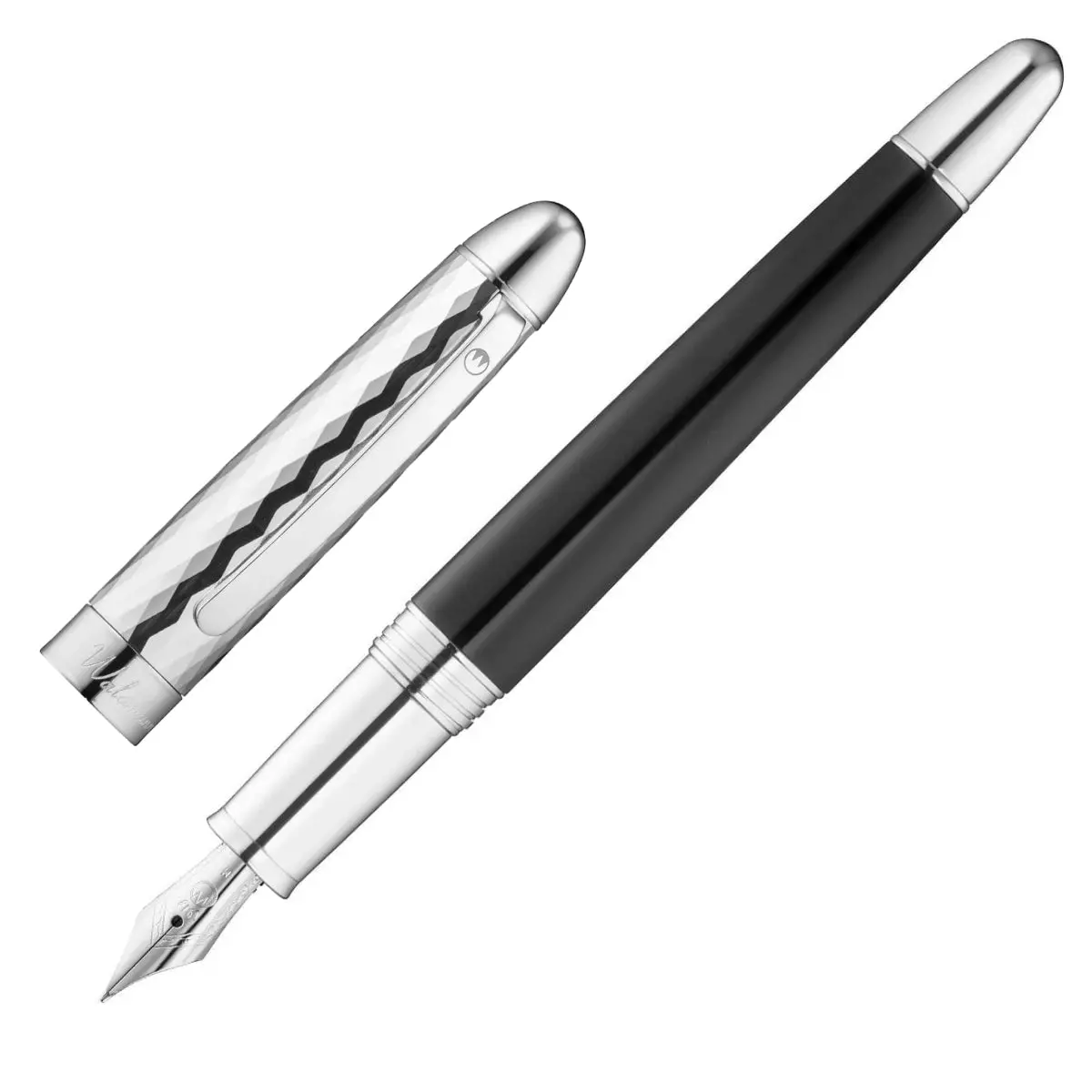 Waldmann, Füller Précieux, Lackiert, Wellenförmiger Diamantschnitt, Schwarz 1