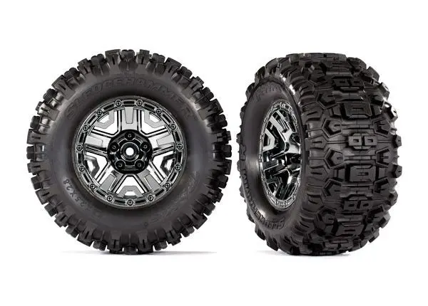 Traxxas Assembled Sledgehammer Tires And Wheels: Hoss/Stampede 4X4 (Chrome) 1