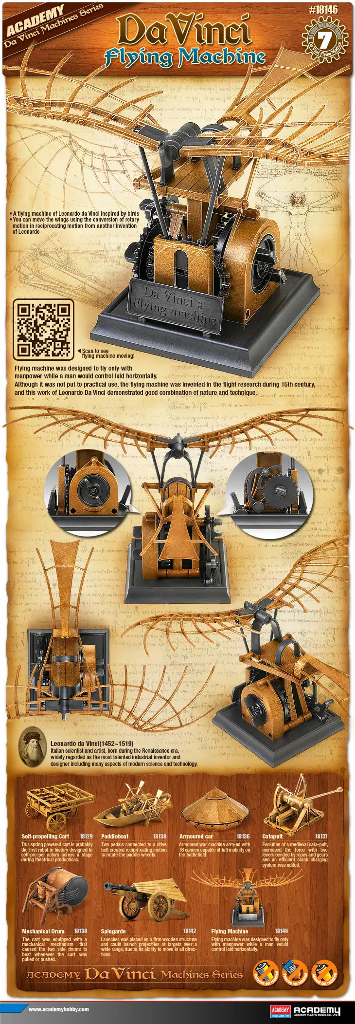 Academy Models Da Vinci Series Flying Machine Model Kit 1