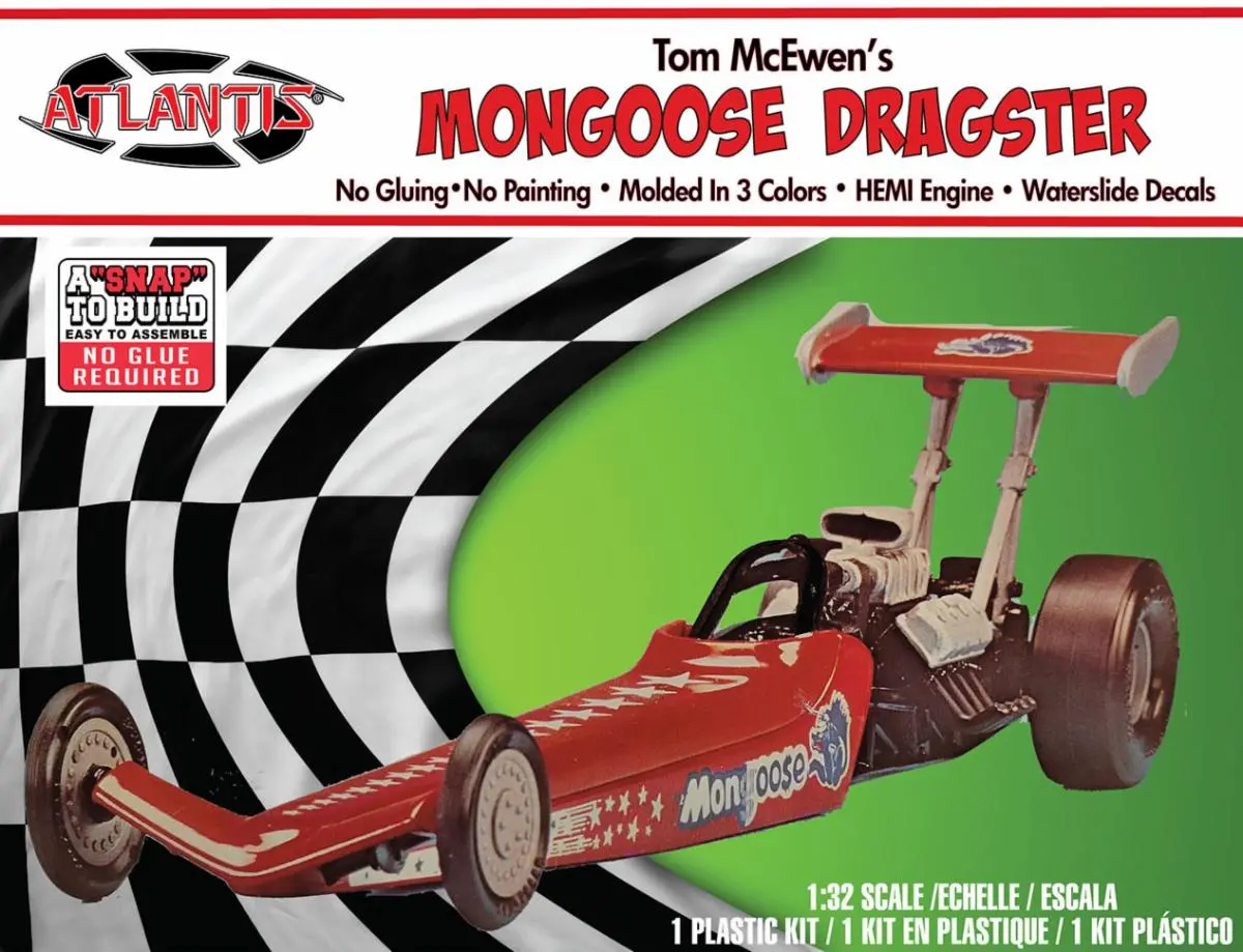 Atlantis 1/32 Tom Mcewen Mongoose Dragster Snap Model Kit 1