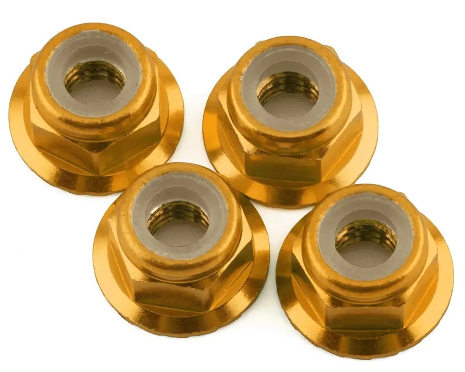1Up Racing Premium Aluminum Serrated Flanged Locknuts: M4 (Gold) 1