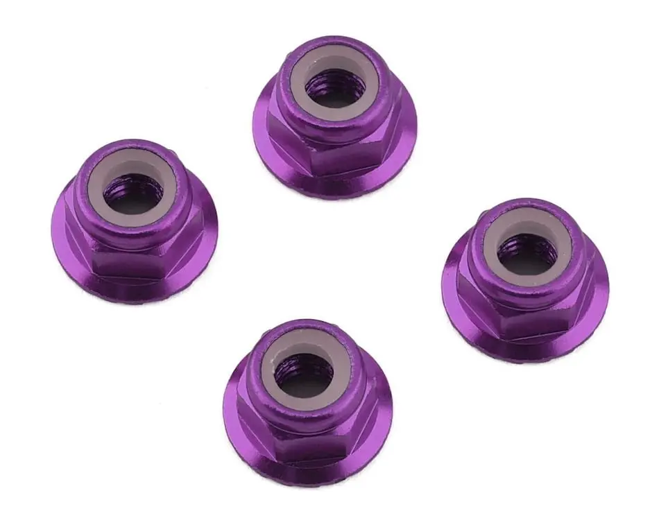 1Up Racing Premium Aluminum Serrated Flanged Locknuts: M4 (Purple) 1