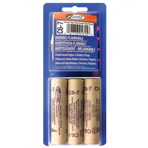 Estes Single Stage Rocket Engines W/Starter And Plugs: C6-7 (3Pcs) 1