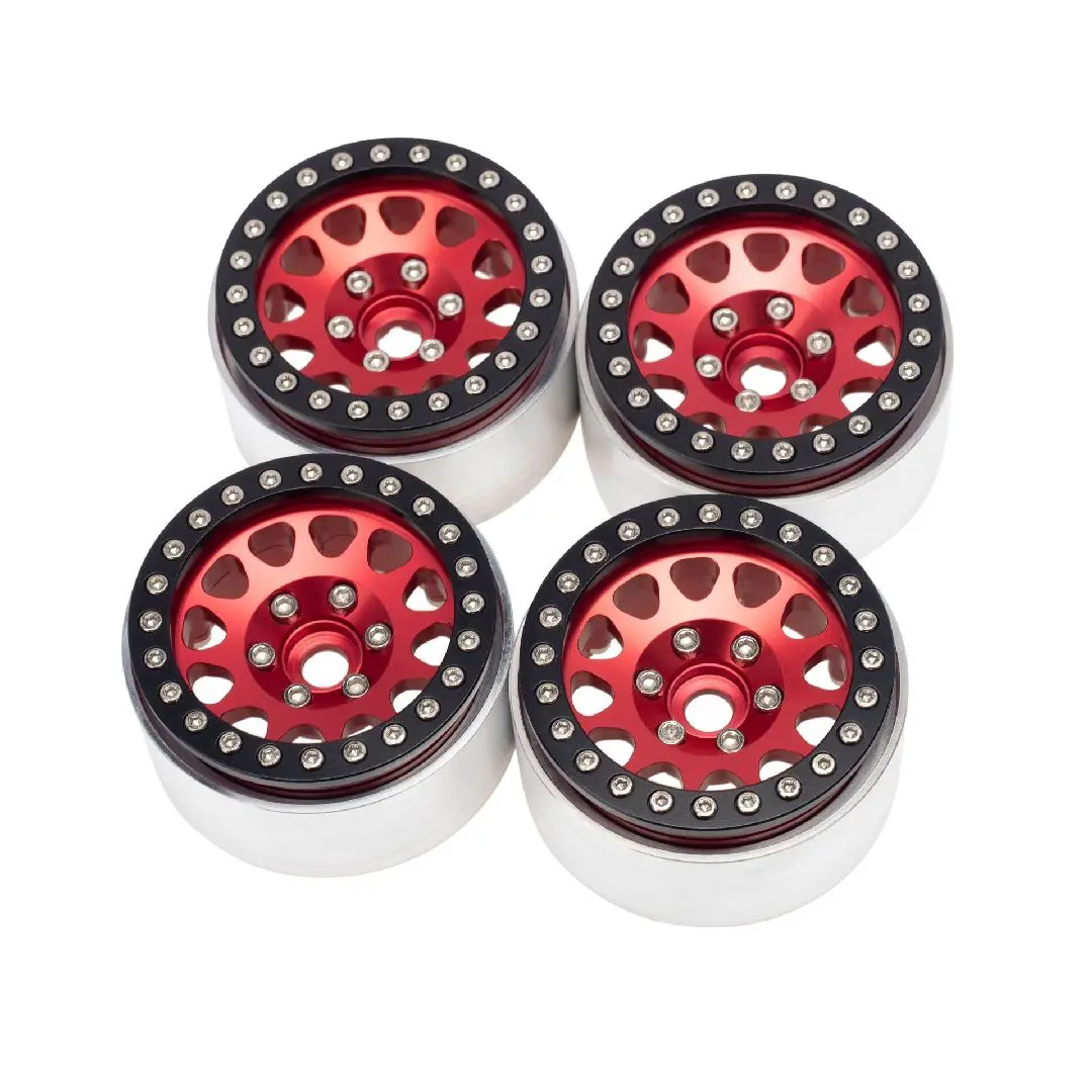 Hobby Details 1.9” Round Triangle Aluminum Beadlock Crawler Rims: Red 1