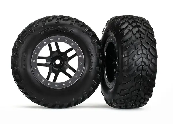 Traxxas Premounted Off Road Tires On Black & Satin Chrome Wheels (2) 1