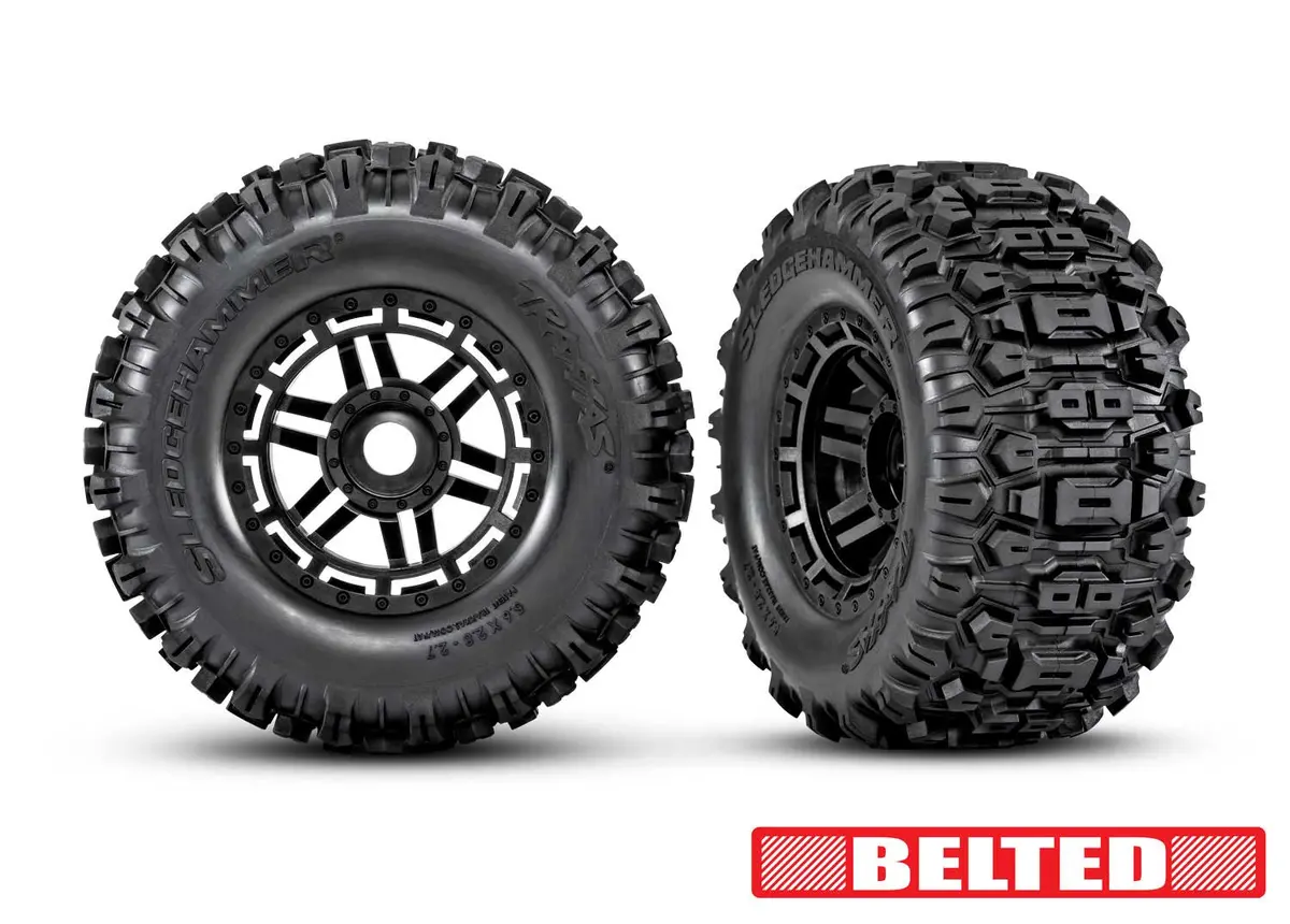 Traxxas Maxx 2.8" Black Wheels & Belted Sledgehammer Tires (2) 1