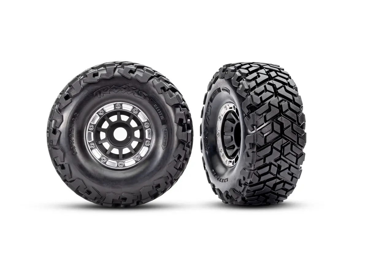 Traxxas Black & Satin Wheels W/ Maxx Sc Belted Tires (2) 1
