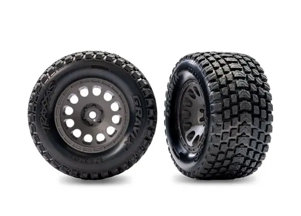 Traxxas Assembled Rear Gravix Tires And Wheels: Mini Xrt (Grey) 1