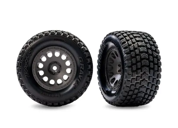 Traxxas Assembled Front Gravix Tires And Wheels: Mini Xrt (Grey) 1