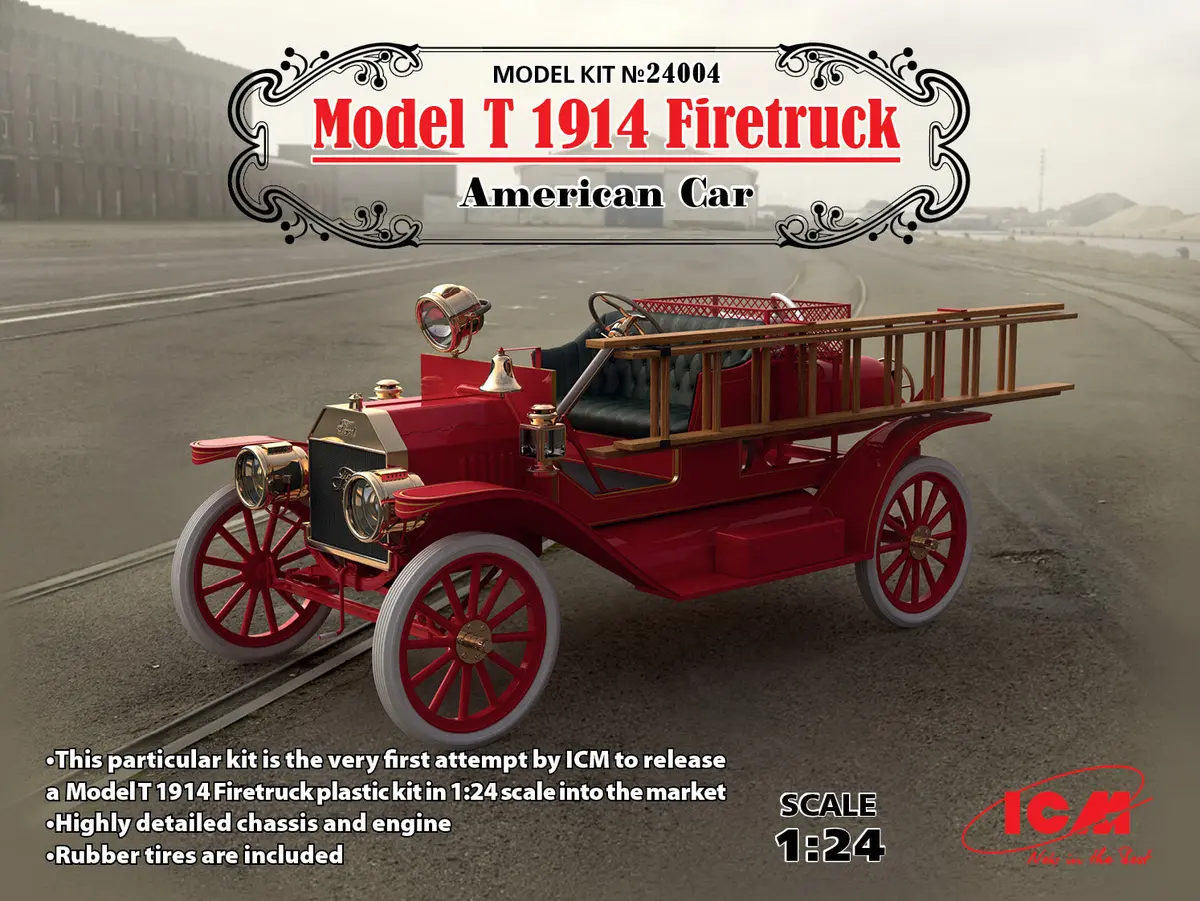 Icm Models 1/24 1914 Ford Model T Fire Truck American Car Model Kit 1