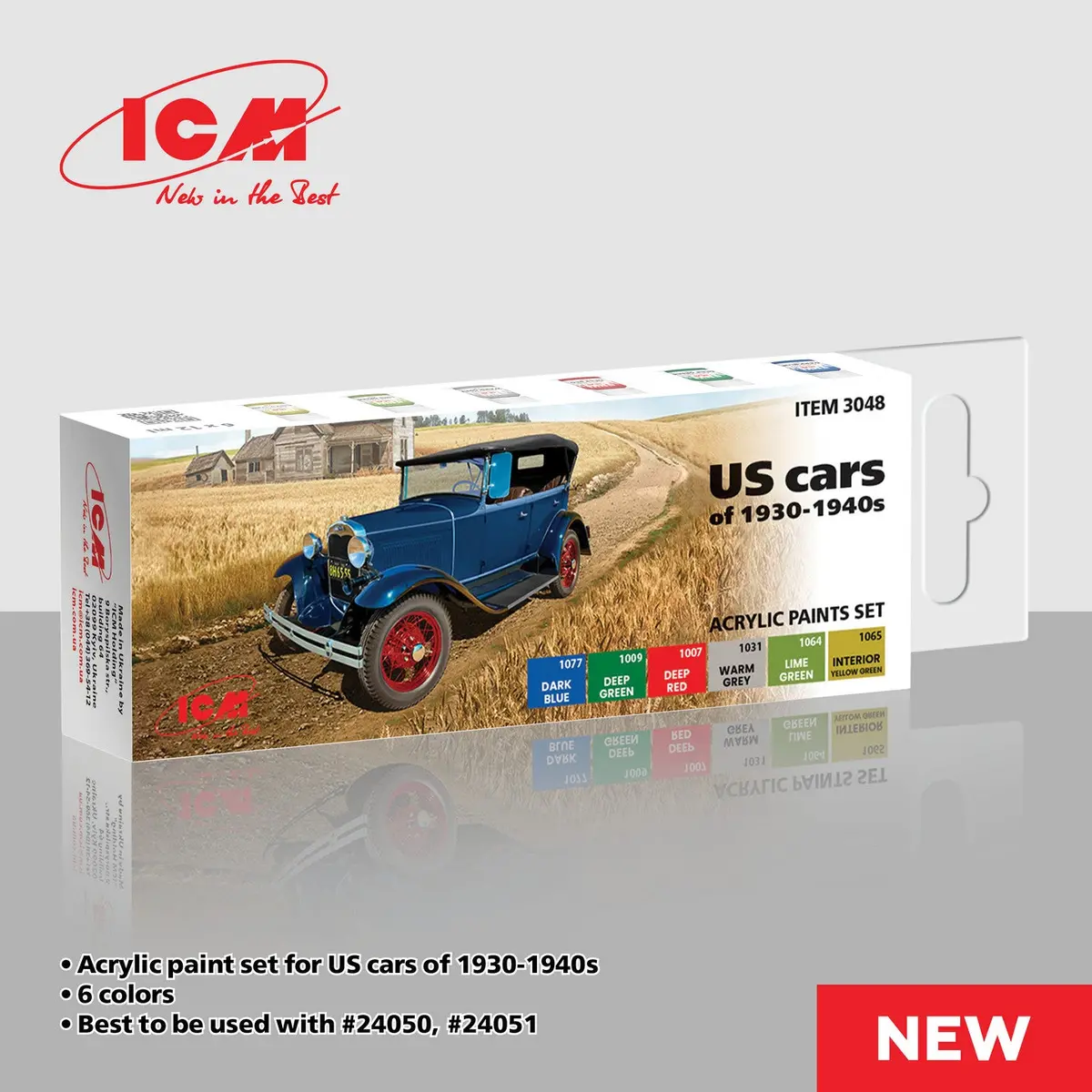 Icm Models 6 Piece Acrylic Paint Set: Us Domestic Cars 1930-1940 1