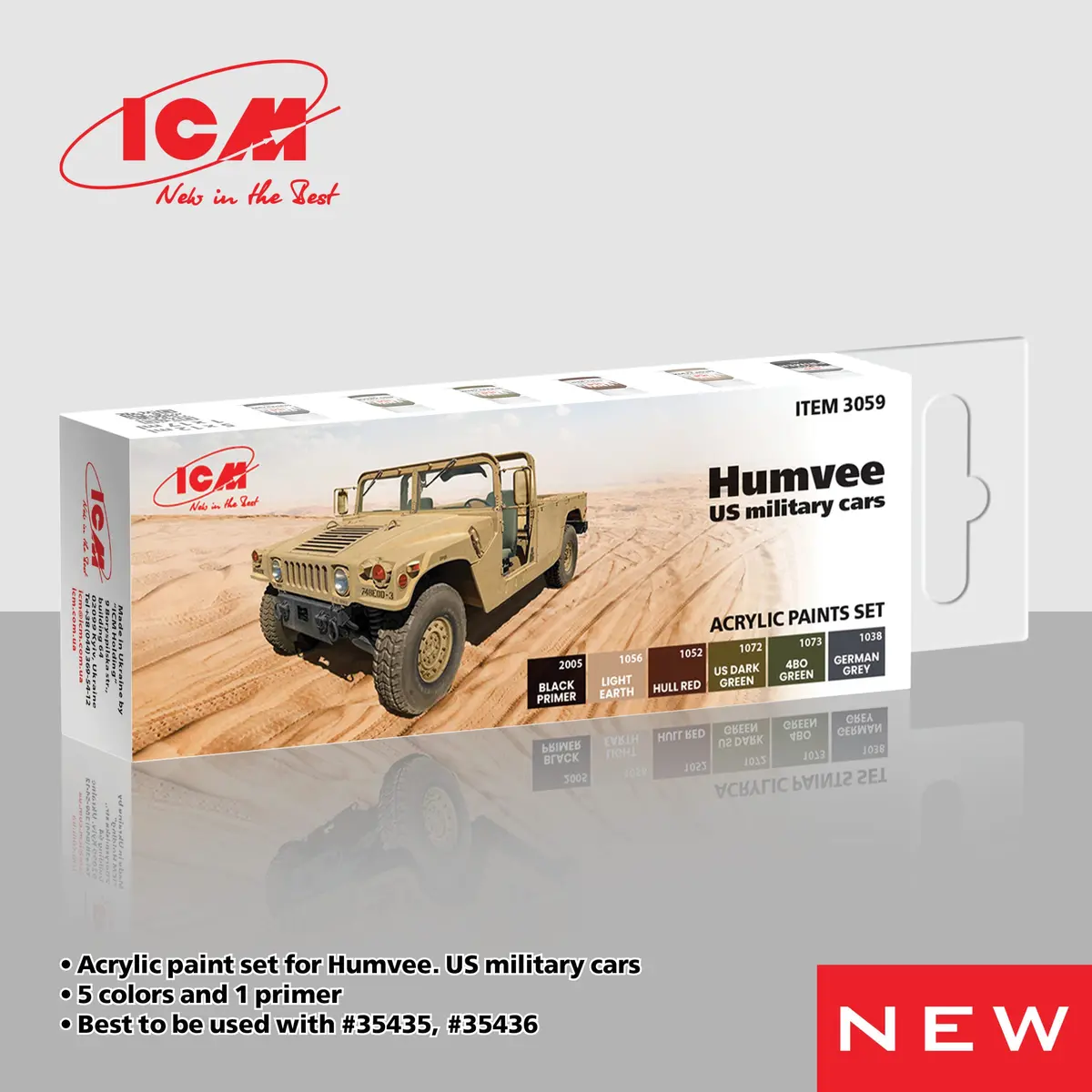Icm Models 6 Piece Acrylic Paint Set: Us Military Humvee Vehicles 1