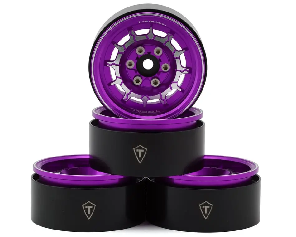 Treal Hobby Aluminum 1.9” Beadlock Wheels: Purple 1