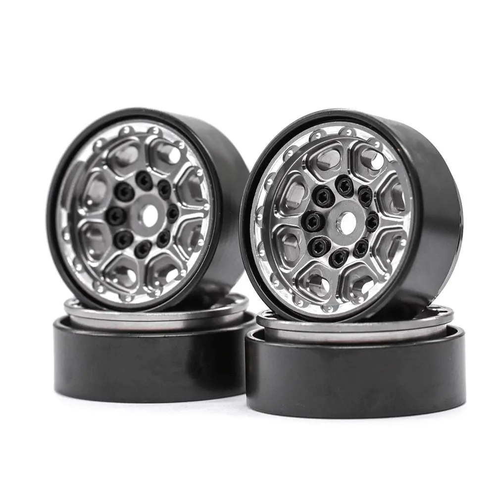 Hobby Details 1.0” Cnc Aluminum Beadlock Wheels W/Brass Insert: Trx-4M (Black/Titanium) 1