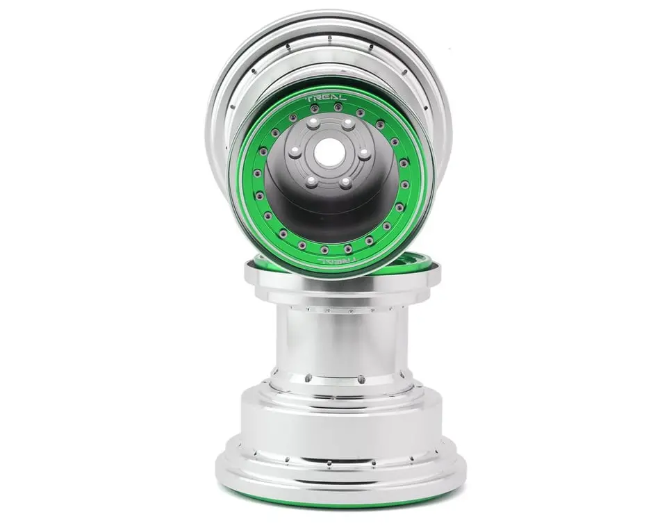 Treal Aluminum 7075 Mt Bead-Lock Wheels Lmt (Silver/Green) (2) 1