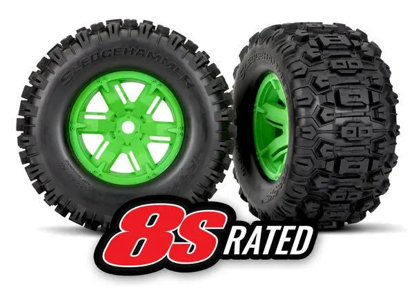 Traxxas Sledgehammer Assembled Tires And Wheels: X-Maxx (Green) 1