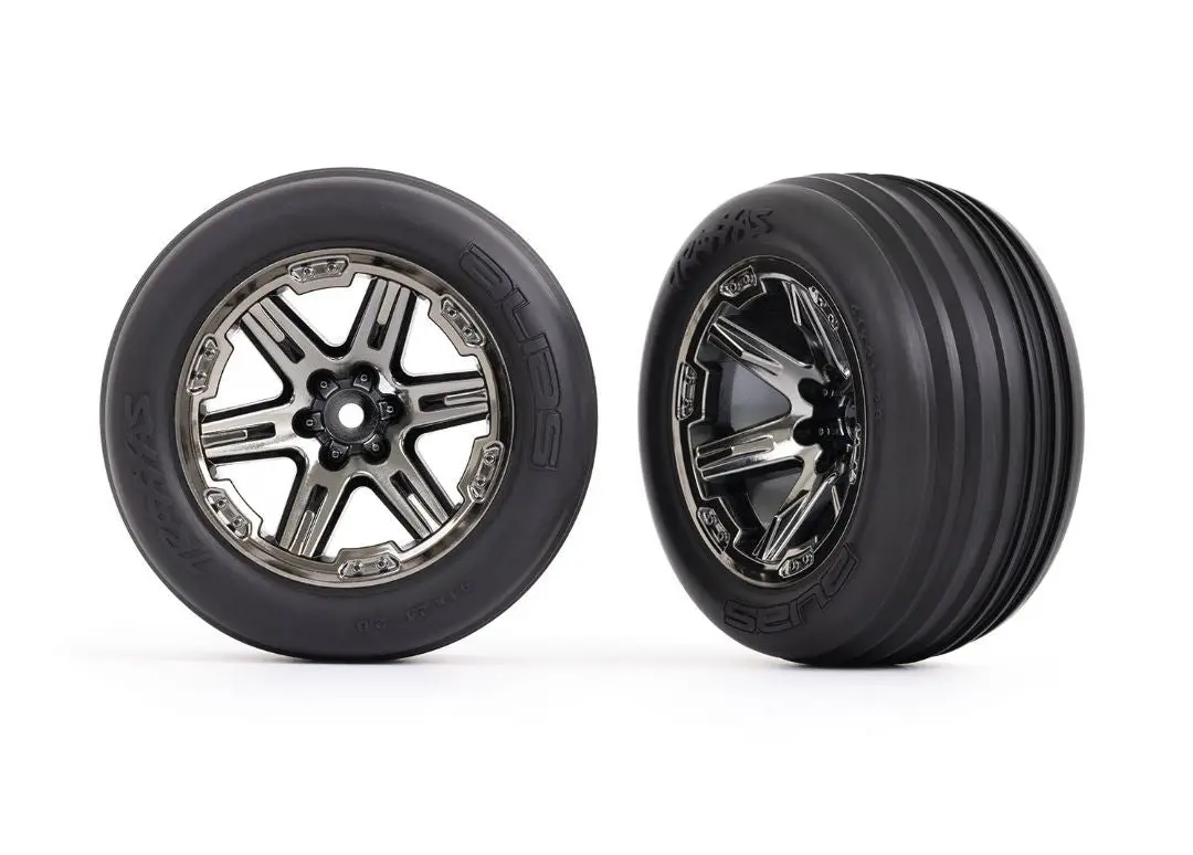 Traxxas Assembled Ribbed Tires And Wheels 2.8” Rxt Black Chrome: Front 1