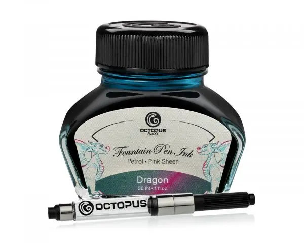 Octopus Fluids Füllhaltertinte Sheen Ink Kollektion Dragon Petrol, Zweifarbiger Metallic-Sheen, Inkl. Konverter, 30 Ml 1