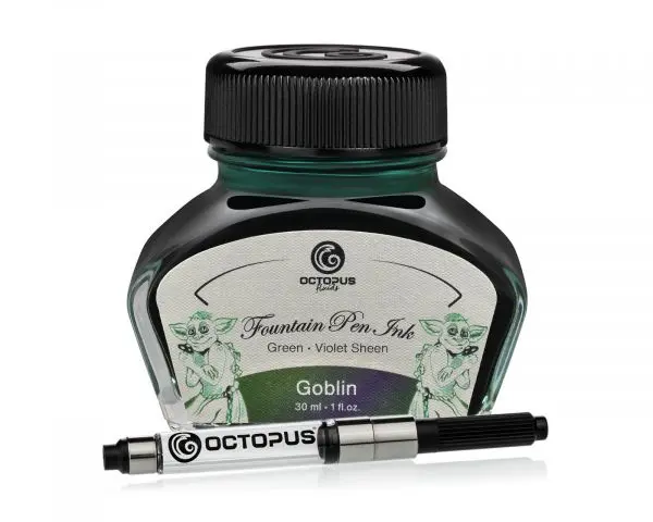 Octopus Fluids Füllhaltertinte Sheen Ink Octopus Sheen Ink Goblin Grün Mit Violettem Metallic-Sheen, 30 Ml, Mit Konverter 1