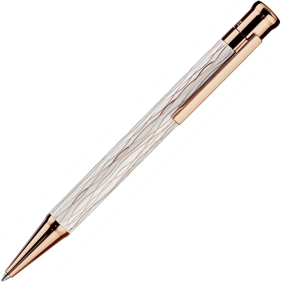 Otto Hutt, Kugelschreiber Design 04, Welle, Rosévergoldet, Weiß 1