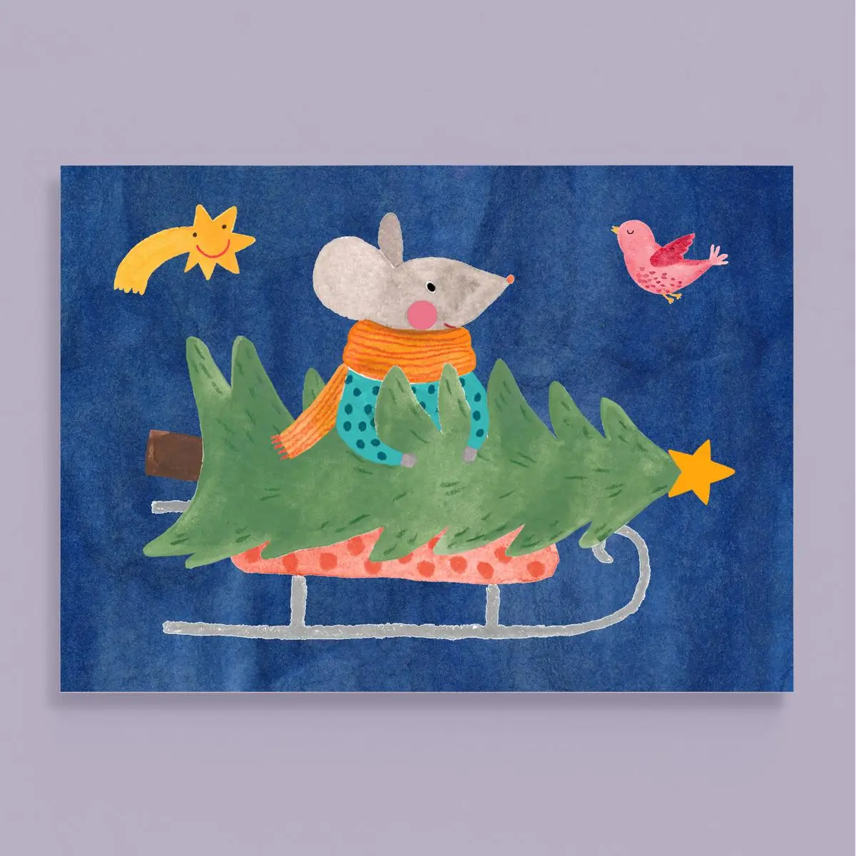 Weihnachtskarte *Maus Mit Weihnachtsbaum* 1