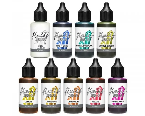 Octopus Fluids Resin Ink Set Light 9X 30 Ml 8 Transparente Farbtöne Plus Weiß 1