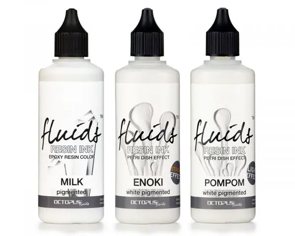 Octopus Fluids Alcohol Ink / Resin Ink Set Für Gießharzkunst Weiß – Pompom, Enoki, Milk 1