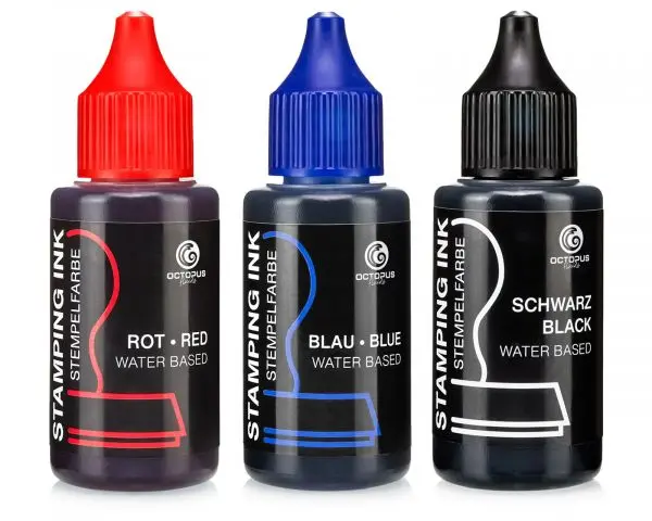 Octopus Stempelfarbe Set Schwarz, Blau, Rot, 3 X 30 Ml, Wasserbasiert, Ölfrei 1