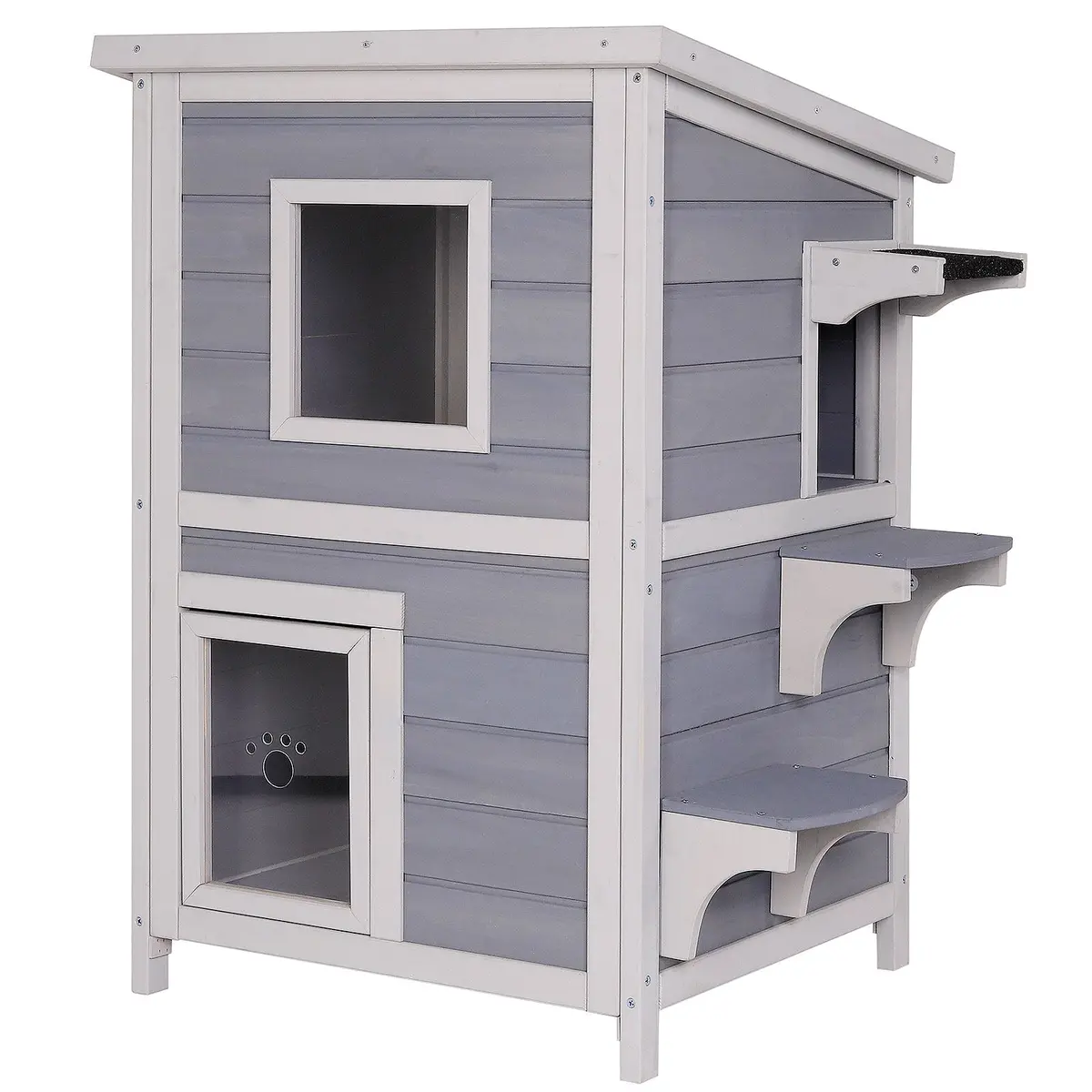 Katzenhaus Mit Klappbarem Dach 56X52x82 Cm Grau-Weiß 2