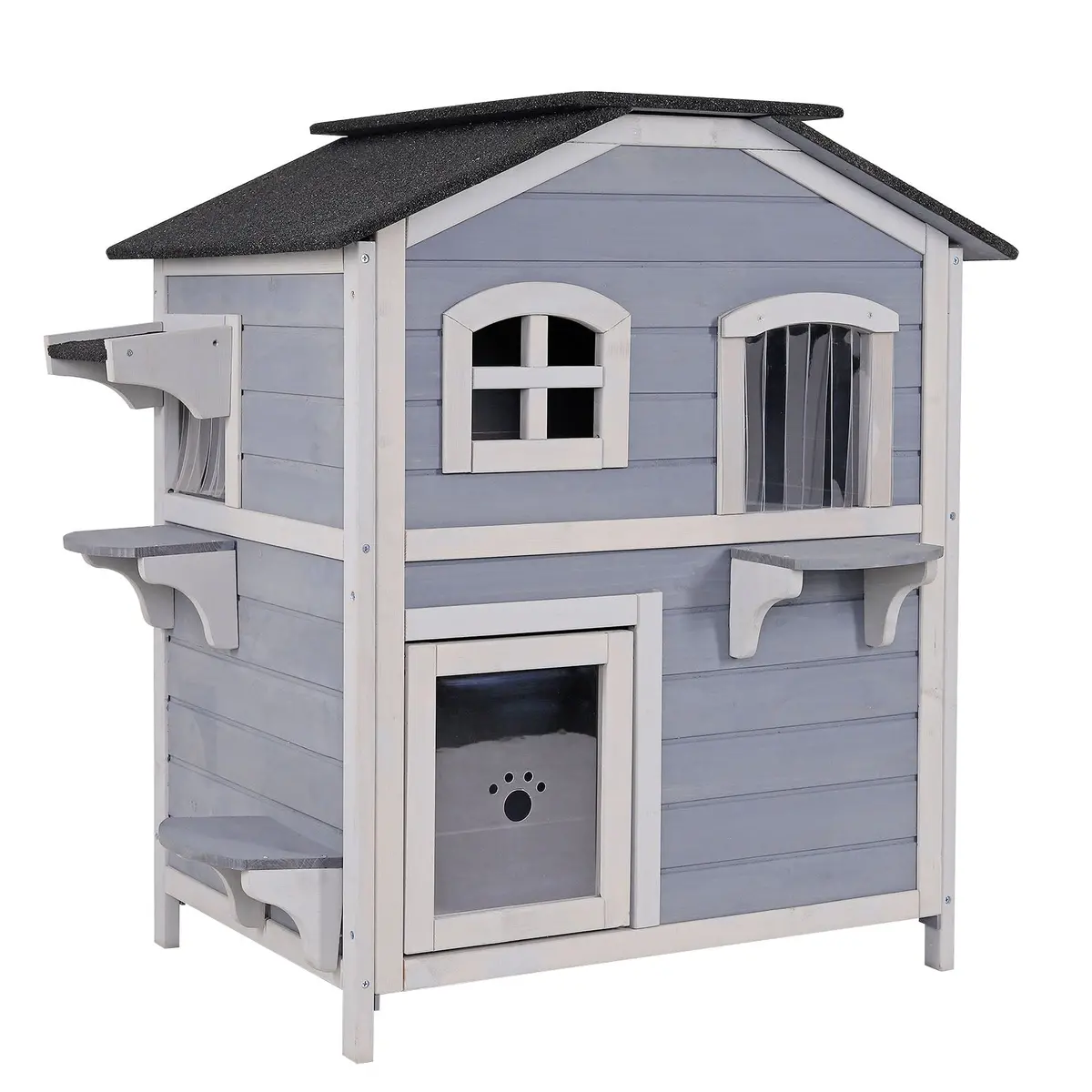 Katzenhaus Mit Klappbarem Dach 80X55x90 Cm Grau-Weiß 1