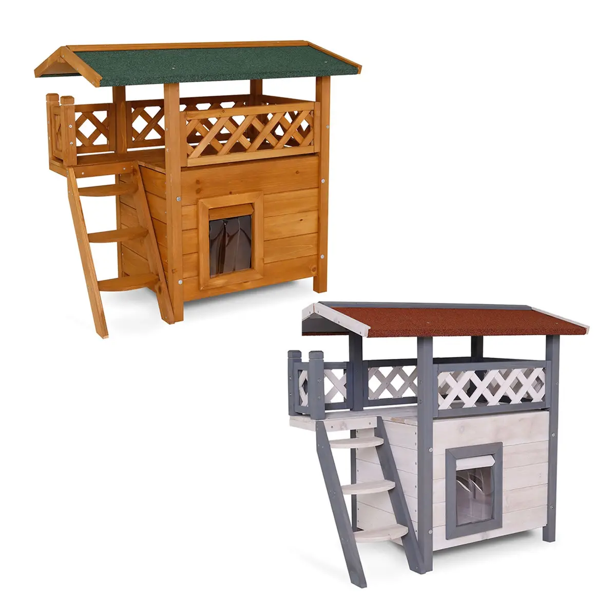 Katzenhaus Aus Holz Mit Terrasse & Treppe 1