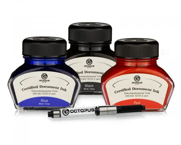 Octopus Fluids Dokumentenechte Füllhaltertinte Document Inks 3 X 30 Ml Schwarz Blau Rot Mit Konverter, Zertifiziert Nach Din Iso 12757-2 1