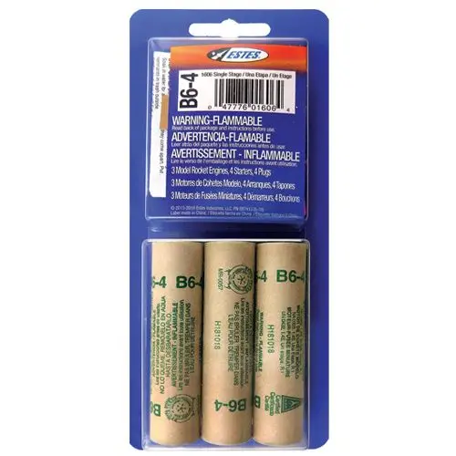 Estes Single Stage Rocket Engines W/Starters And Plugs: B6-4 (3 Ea) 1
