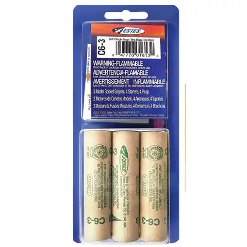 Estes Single Stage Rocket Engines W/Starters And Plugs: C6-3 (3Pcs) 1