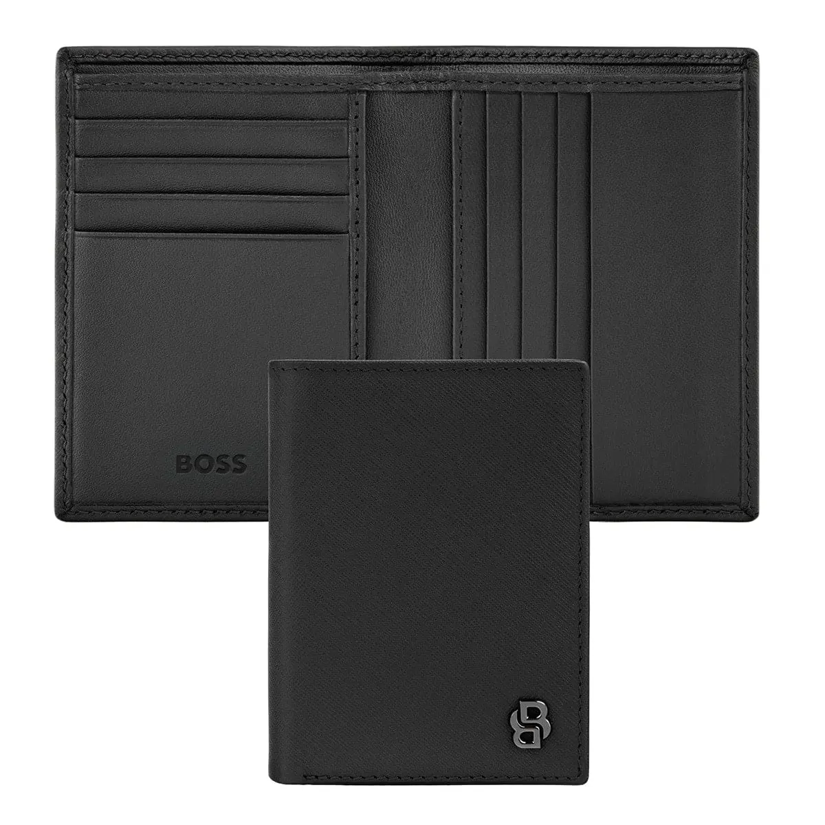 Hugo Boss Doppelkartenhalter Double B Saffiano, Gunmetal 1